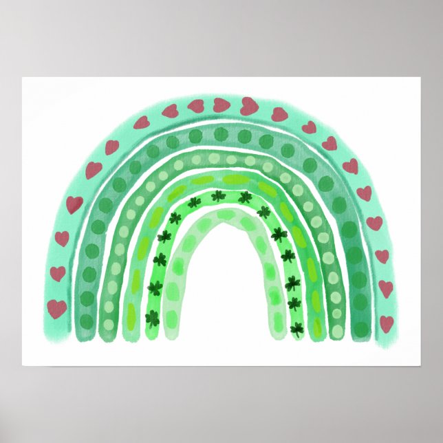 Affiche Aquarelle arc-en-ciel | Shamrocks de la Saint-Patr (Devant)
