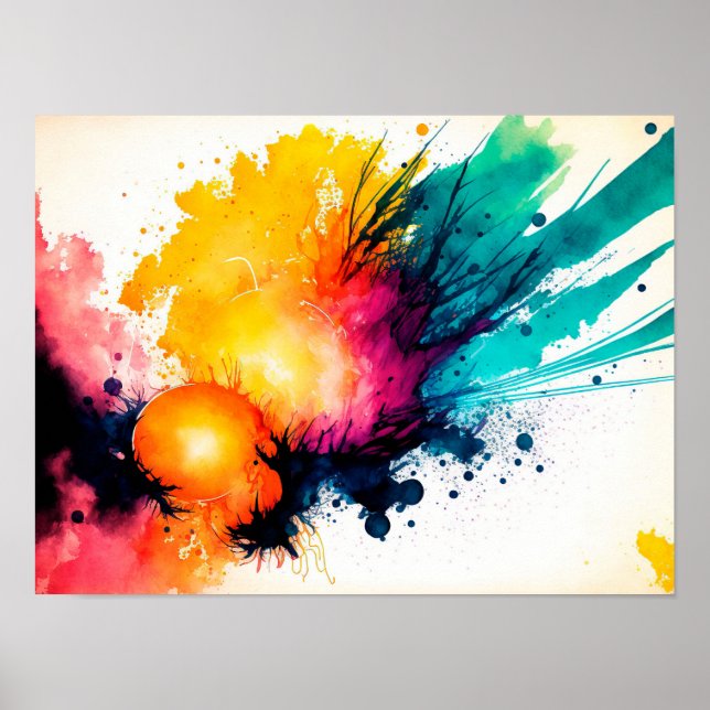 Affiche Aquarelle arrière - plan avec soleil et éclaboussu (Devant)