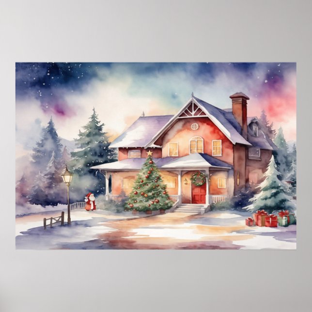 Affiche Aquarelle Art de Noël (Devant)