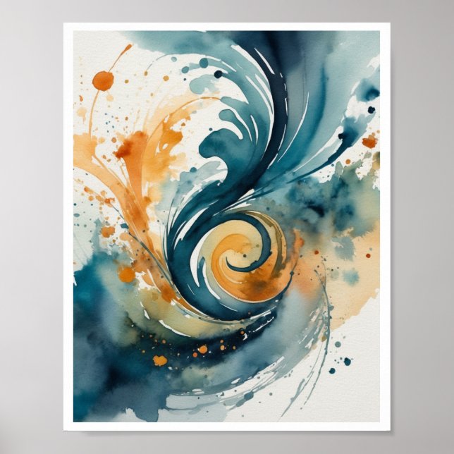 Affiche aquarelle artefacts tourbillons abstraits éclabous (Devant)