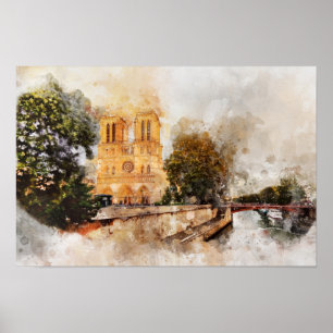Affiche Aquarelle artistique de la cathédrale Notre-Dame d