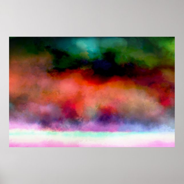 Affiche Aquarelle artistique Paysage nuages et mer (Devant)