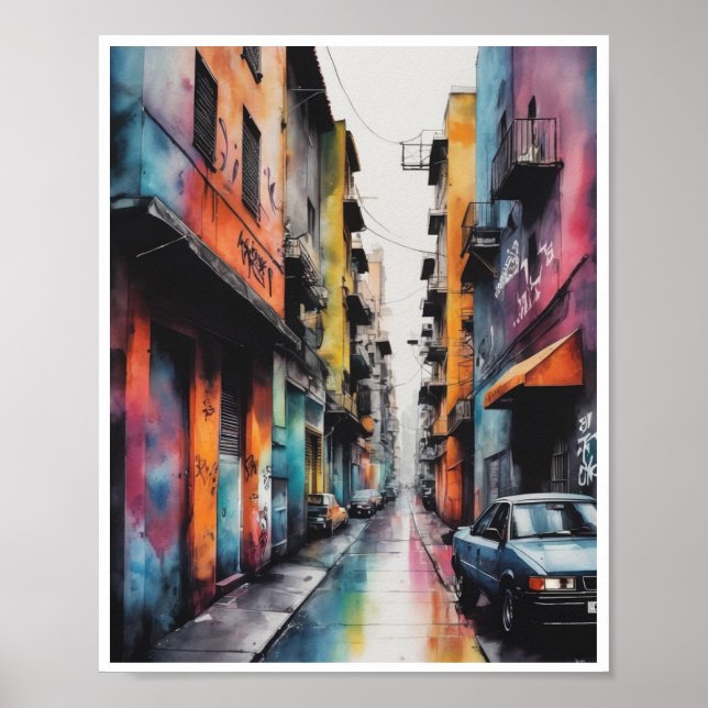 Affiche aquarelle artworks urbain graffiti street art (Devant)