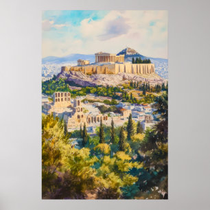 Affiche aquarelle Athènes Parc national vintage sk