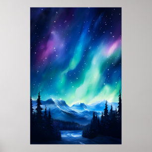 Affiche Aquarelle Aurores boréales aurore boréale 