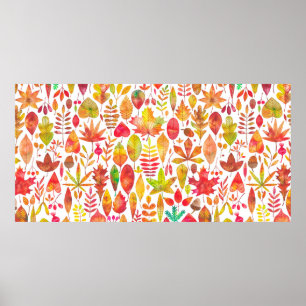 Affiche Aquarelle automne automne automne feuilles sans co