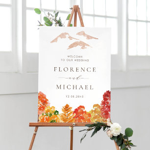 Affiche Aquarelle Automne Bois Mariage de automne Bienvenu