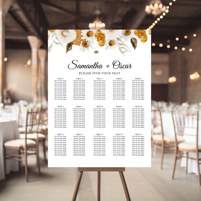 Affiche Aquarelle Automne Jaune & Blanc Cadre Floral (Créateur téléchargé)