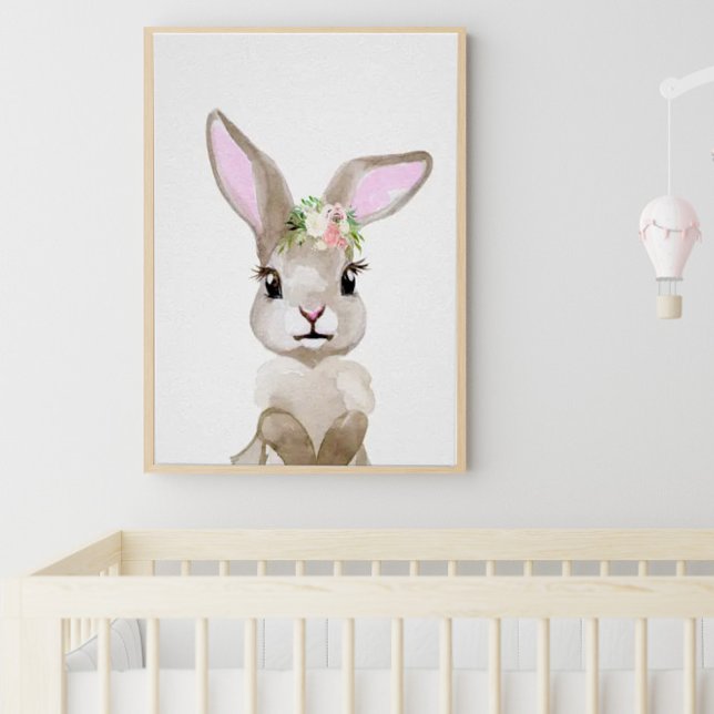 Affiche Aquarelle Baby Bunny Cub Nursery Floral Woodland (Créateur téléchargé)