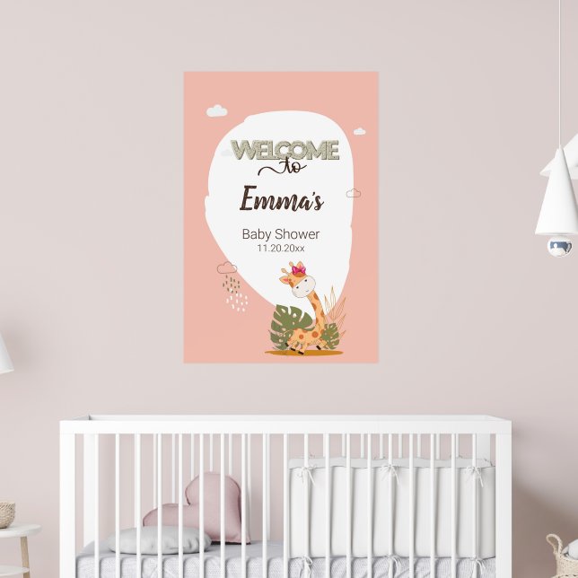 Affiche Aquarelle Baby Giraffe, Bienvenue Au Baby shower (Pépinière 2)