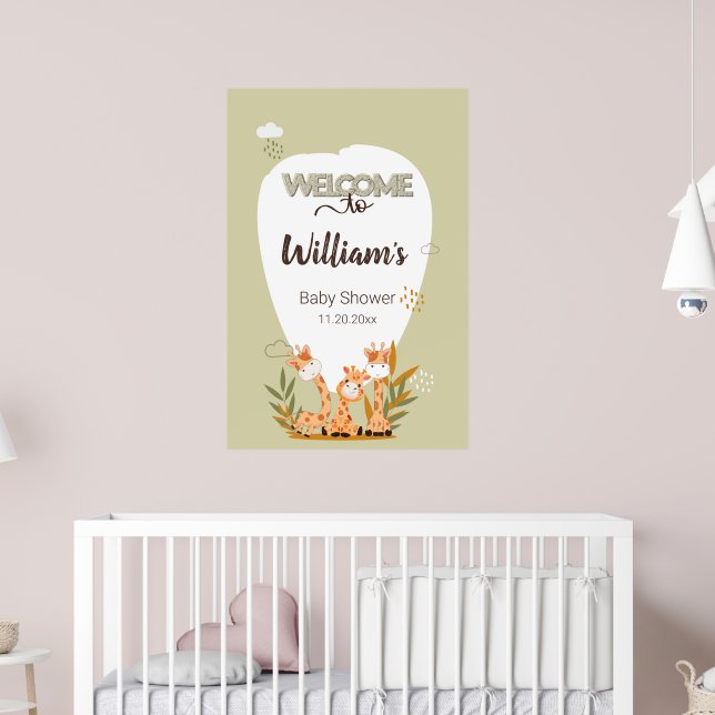 Affiche Aquarelle Baby Giraffe, Bienvenue Au Baby shower (Pépinière 2)