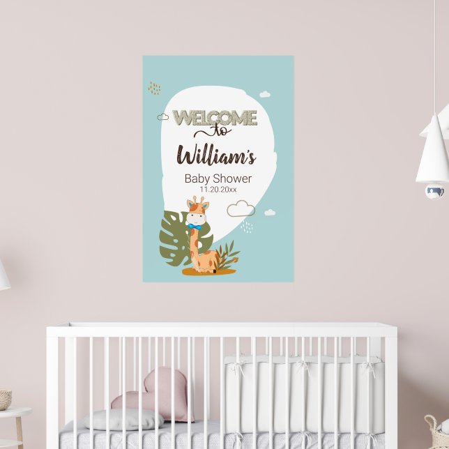 Affiche Aquarelle Baby Giraffe, Bienvenue Au Baby shower (Pépinière 2)