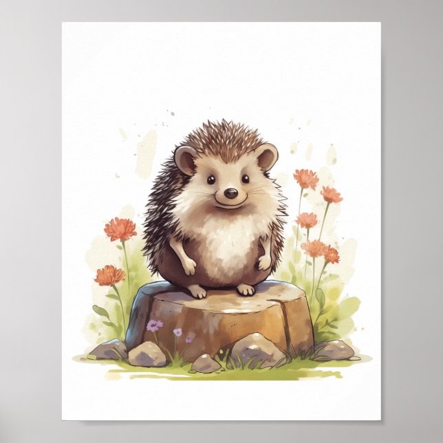 Affiche Aquarelle Baby Hedgehog Nursery Mur Décor Art (Devant)