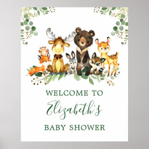 Affiche Aquarelle Baby shower des animaux de bois