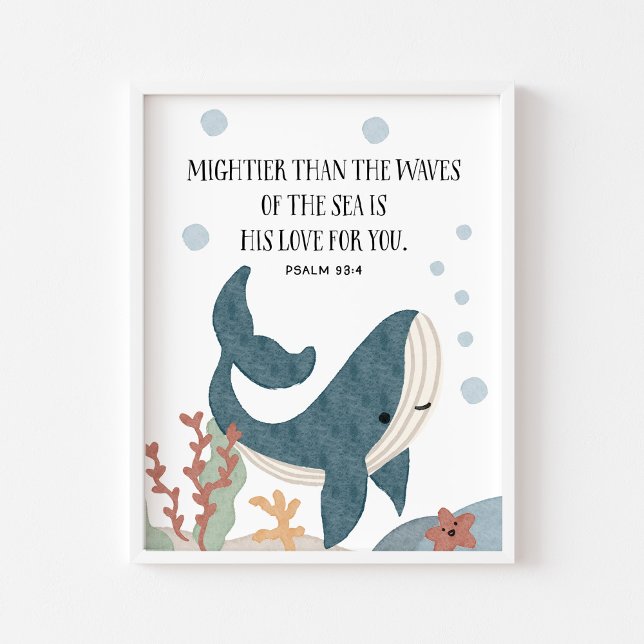 Affiche Aquarelle Baleine Enfants chrétiens Bible imprimé (Créateur téléchargé)