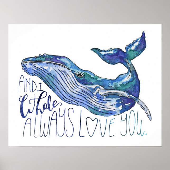 Affiche Aquarelle Baleine - I Whale Toujours Vous Aimez (Devant)