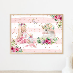 Affiche Aquarelle Ballerina et Unicornes