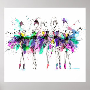 Affiche Aquarelle Ballerinas : Bright Dance Illustration