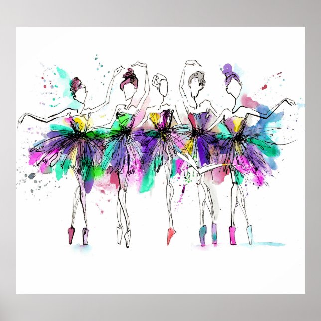 Affiche Aquarelle Ballerinas : Bright Dance Illustration (Devant)