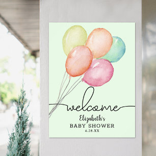 Affiche Aquarelle Ballons Unisex Baby shower Bienvenue