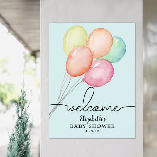 Affiche Aquarelle Balloons Baby shower garçon Bienvenue