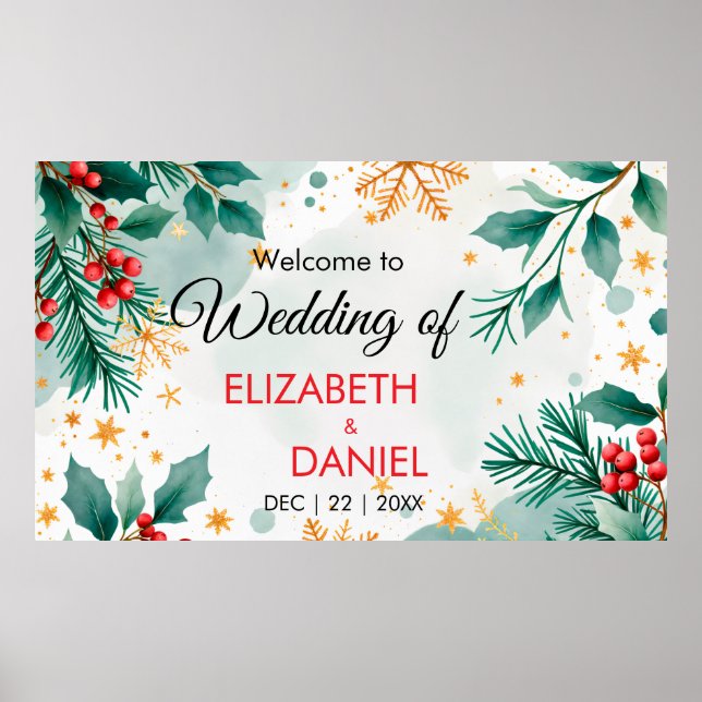 Affiche Aquarelle bannière Mariage de Noël avec Holly (Devant)