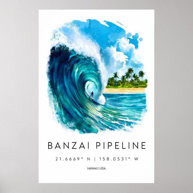 Affiche aquarelle Banzai Pipeline Aquarelle 1 (Devant)