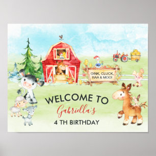 Affiche Aquarelle Barnyard et animaux de ferme Anniversair
