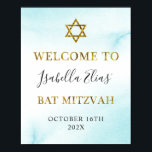 Affiche Aquarelle bat mitzvah Pastel Blue Gold Welcome<br><div class="desc">Aquarelle bat mitzvah Pastel Blue Gold Welcome Poster</div>