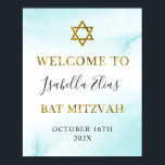 Affiche Aquarelle bat mitzvah Pastel Blue Gold Welcome<br><div class="desc">Aquarelle bat mitzvah Pastel Blue Gold Welcome Poster</div>