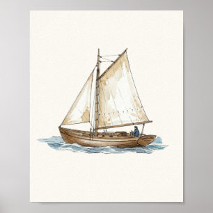Affiche Aquarelle Bateau Nautique Vintage