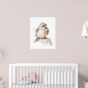 Affiche Aquarelle Bébé Bruant avec Plumes rouillées