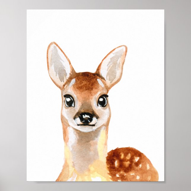 Affiche Aquarelle Bébé Cerf Adorable Nourriture Décor Enfa (Devant)