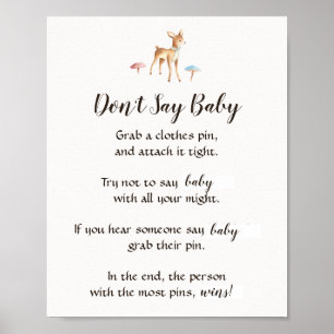 Affiche Aquarelle Bébé Cerf "Don't Say Baby" Jeu de douche