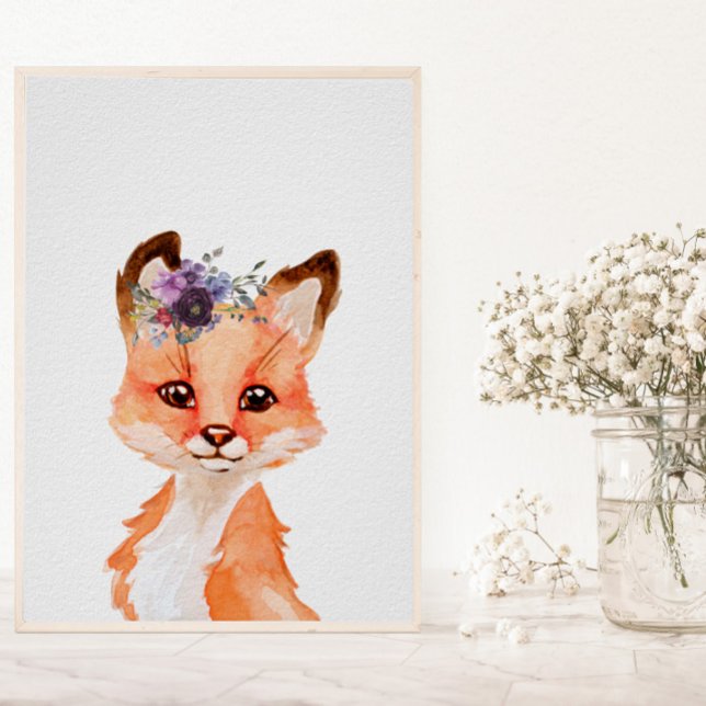 Affiche Aquarelle Bébé Fox Cub Nourriture Décor Enfant Flo (Créateur téléchargé)