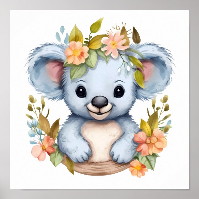 Affiche Aquarelle Bébé Koala Ours Enfants Nursery Art (Devant)