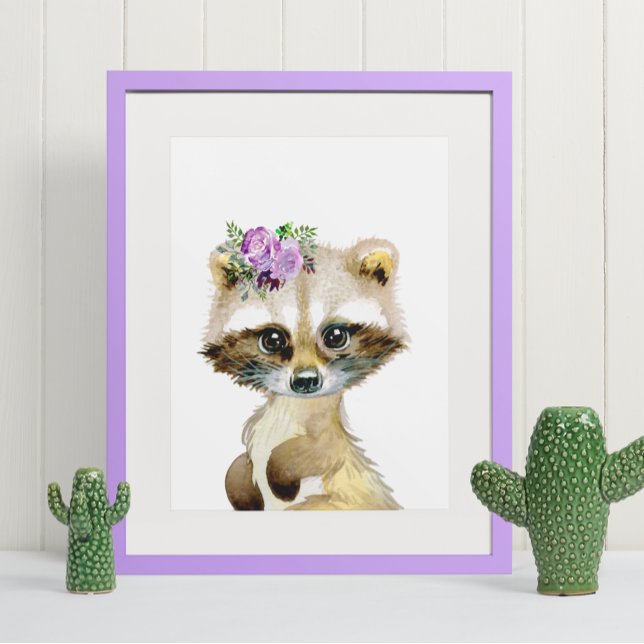 Affiche Aquarelle Bébé Raccoon Bois Pépinière Floral (Créateur téléchargé)