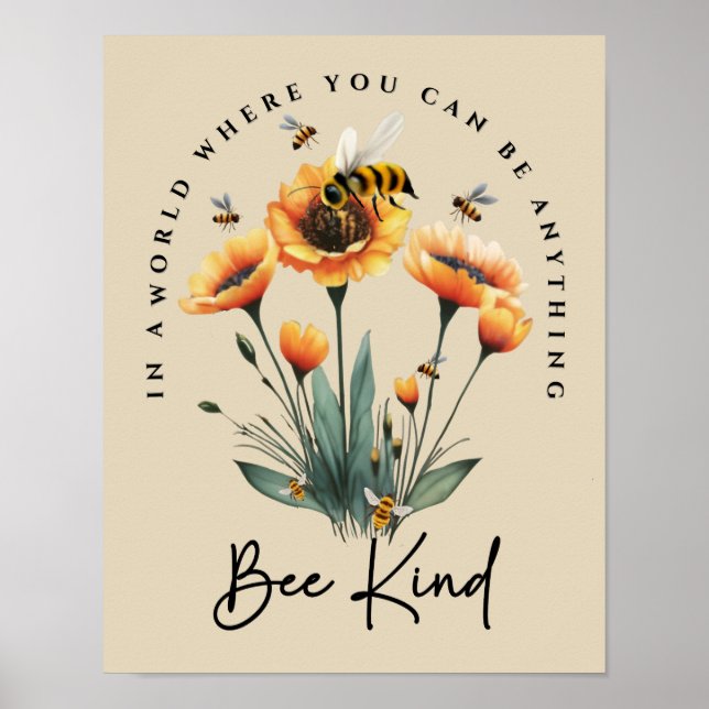 Affiche Aquarelle Bee Decor Aquarelle Floral Positif (Devant)