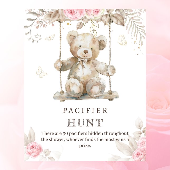 Affiche Aquarelle Beige Teddy Bear Pacifier Jeu de chasse (Créateur téléchargé)