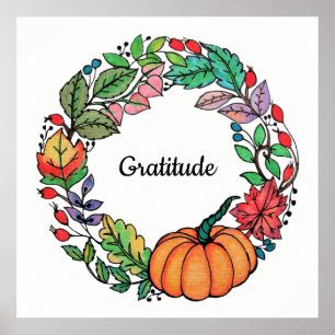 Affiche Aquarelle Belle couronne Citrouille avec feuille