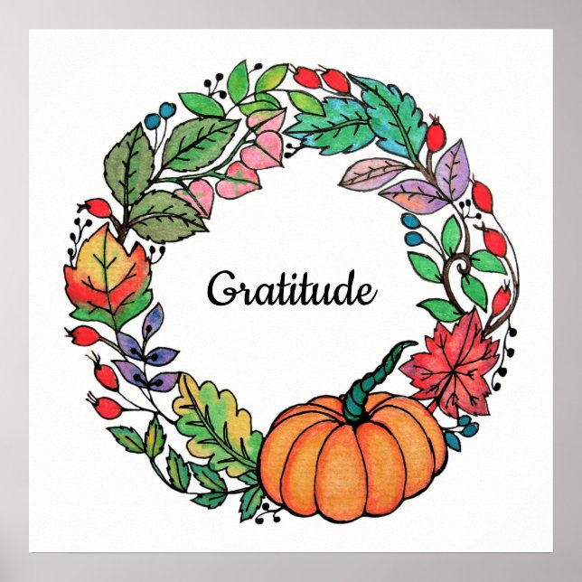 Affiche Aquarelle Belle couronne Citrouille avec feuille (Devant)
