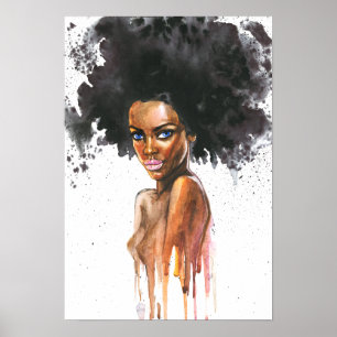 Affiche Aquarelle belle femme africaine,