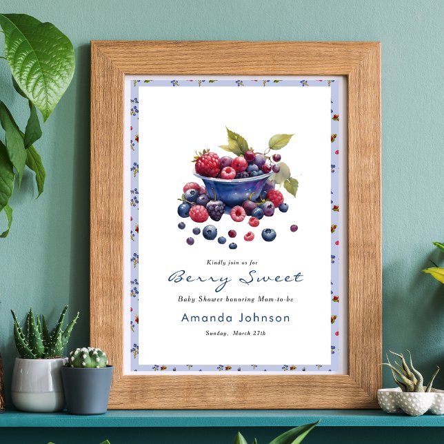 Affiche Aquarelle Berry Sweet Blueberries Baby shower (Créateur téléchargé)