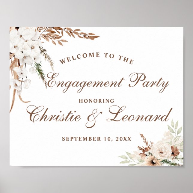 Affiche Aquarelle Bienvenue Elegant Boho Engagement Party (Devant)