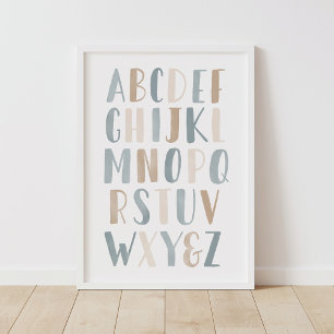 Affiche Aquarelle bleu Alphabet Nourriture neutre Décor