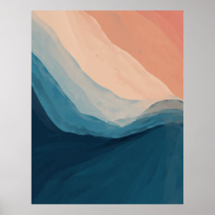 Affiche Aquarelle Bleu Art Abstrait Vagues Océan