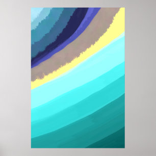 Affiche Aquarelle Bleu Art Abstrait Vagues Océan naturel