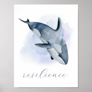 Affiche Aquarelle bleu blanc Orca Tueur Whale