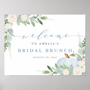 Affiche Aquarelle Bleu Citrouille Automne Bridal Brunch Bi