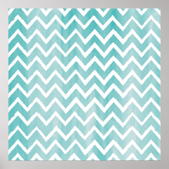 Affiche Aquarelle bleu clair Chevron Motif (Devant)